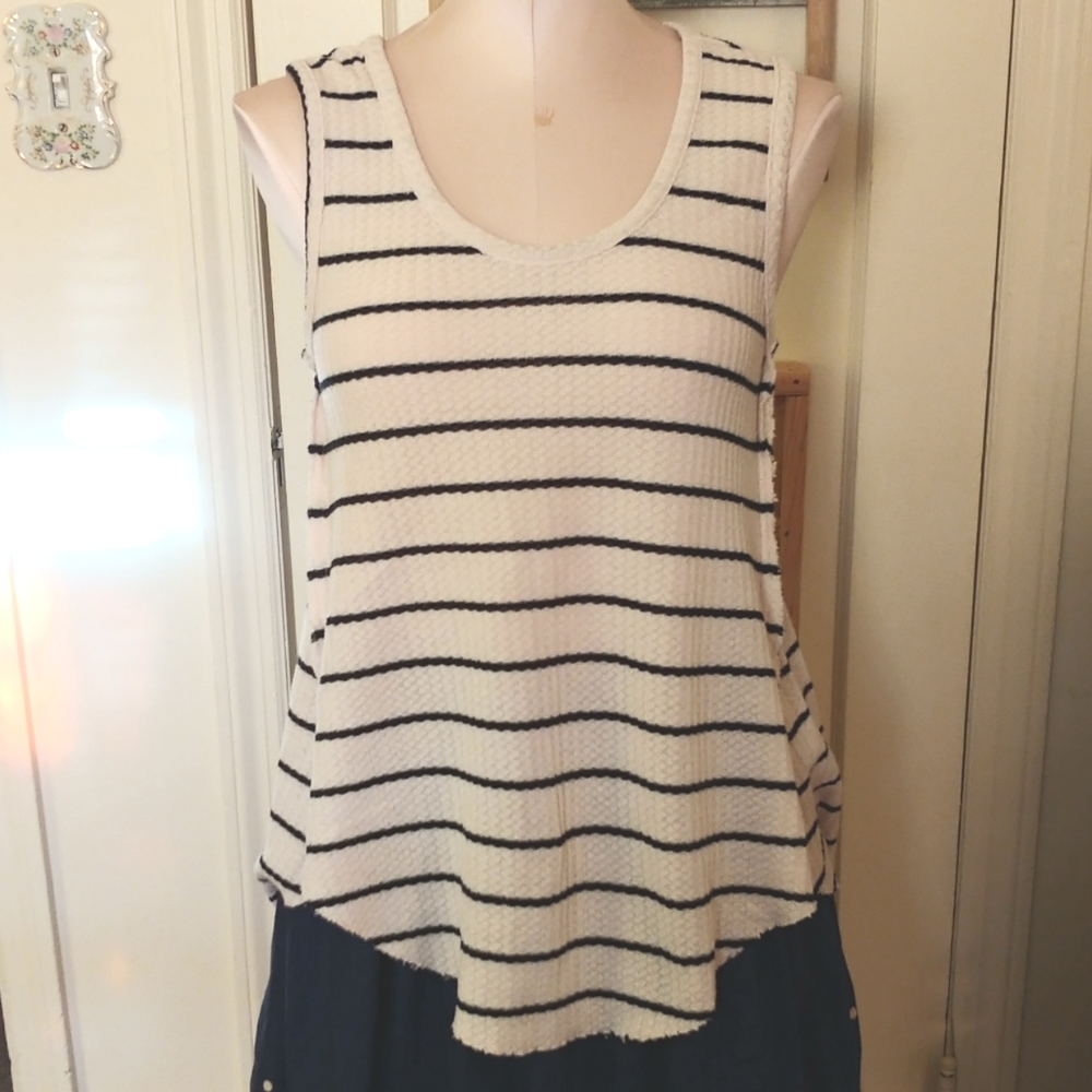 Sleeveless Summer Top by Rad Clothing, Cream with Thin Stripes Size S